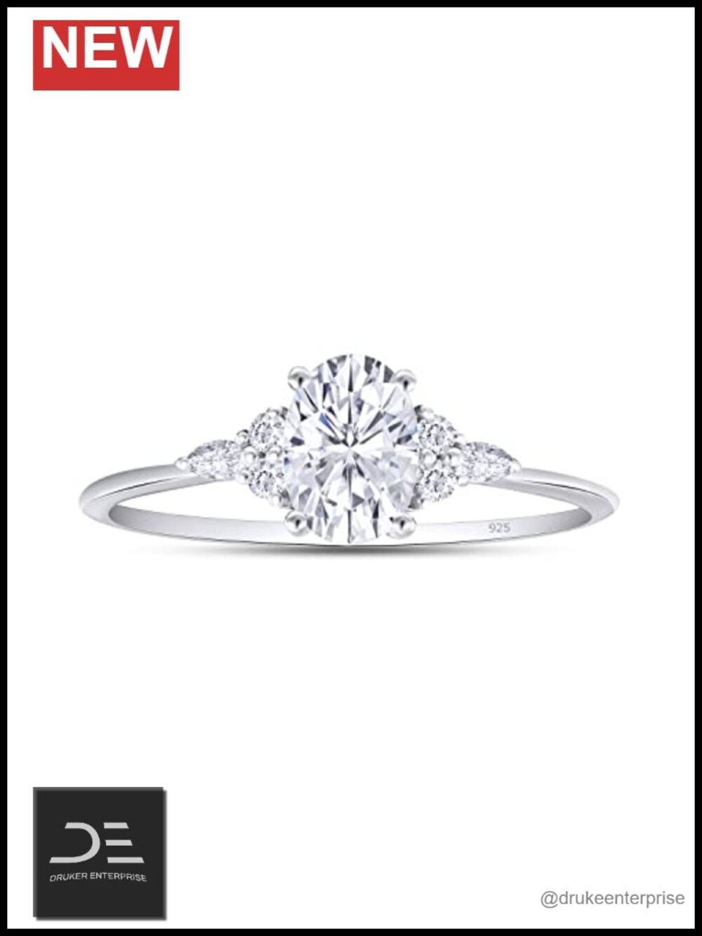 Solitaire Engagement Ring 925 Sterling Silver Oval Moissanite 0.90 CT